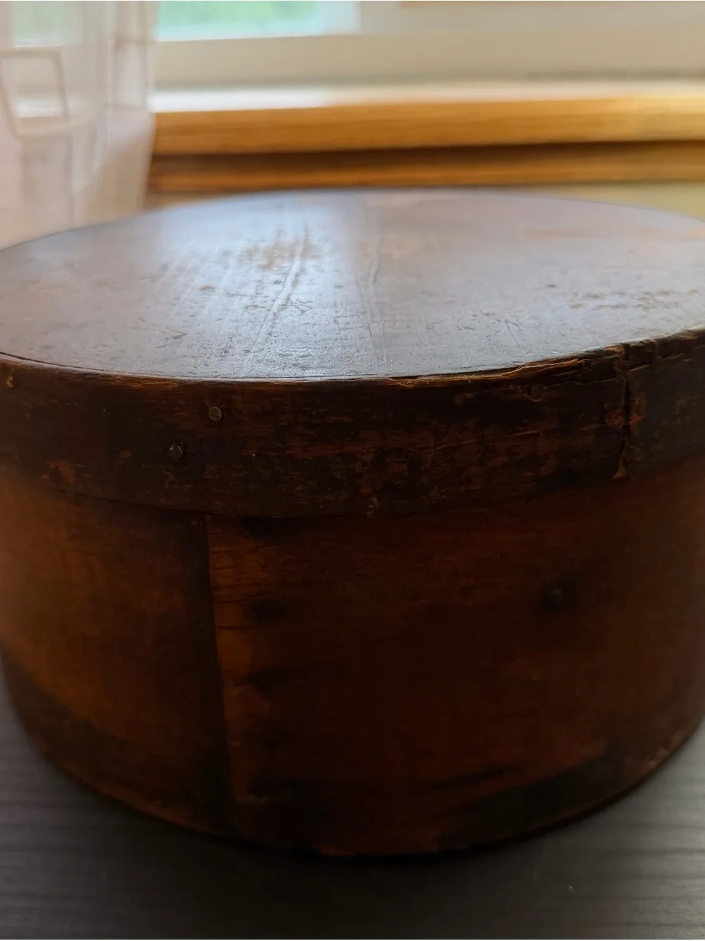 Antique Primitive Round Wooden Pantry Box with Lid Rustic Farmhouse Storage